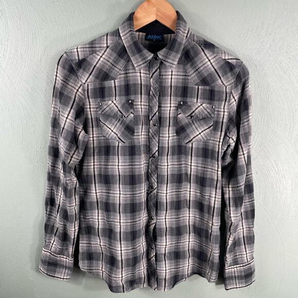 Kuhl Women's Medium Long Sleeve Pearl Snap Button Down Shirt Black Plaid - Picture 8 of 9